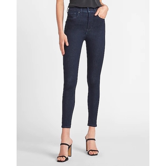 Express High Rise Ink Dark Wash Skinny Stretch Jeans Sz 12